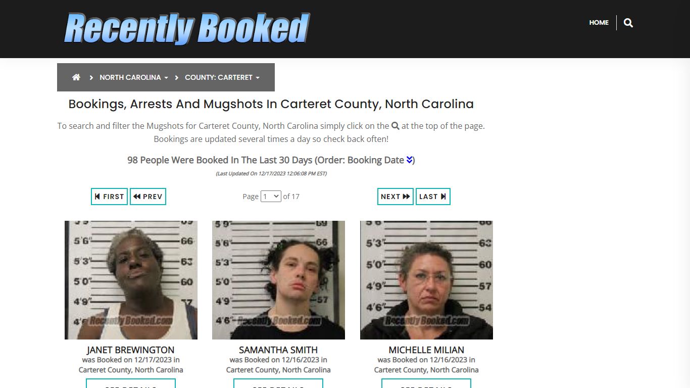 Bookings, Arrests and Mugshots in Carteret County, North Carolina